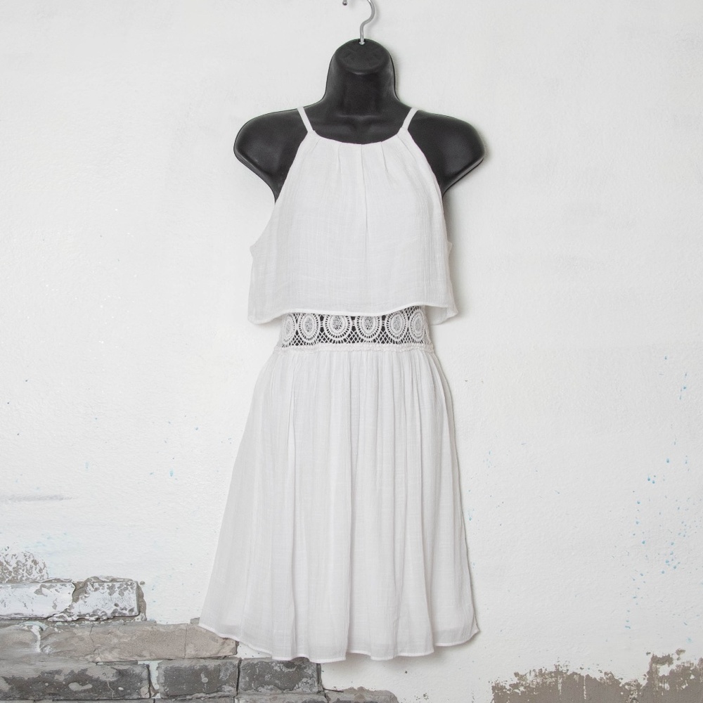 White Ruched Dress with Lace